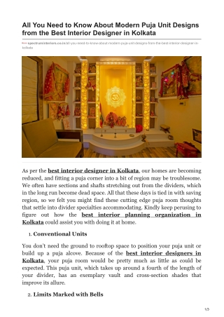 All You Need to Know About Modern Puja Unit Designs from the Best Interior Designer in Kolkata