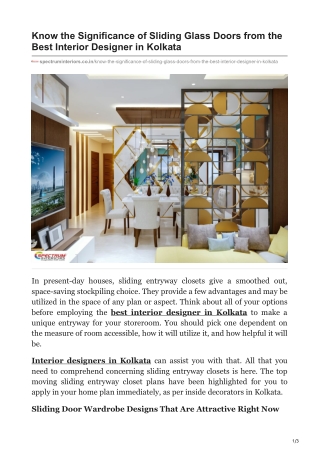 Know the Significance of Sliding Glass Doors from the Best Interior Designer in Kolkata