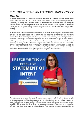 TIPS FOR WRITING AN EFFECTIVE STATEMENT OF INTENT