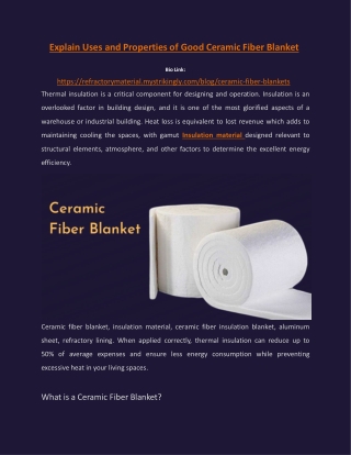 Explain the Uses and Properties of A Good Ceramic fiber blanket