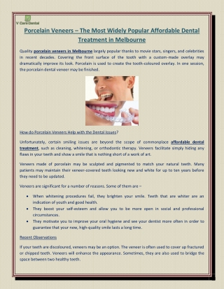 Porcelain Veneers – The Most Widely Popular Affordable Dental Treatment in Melbourne