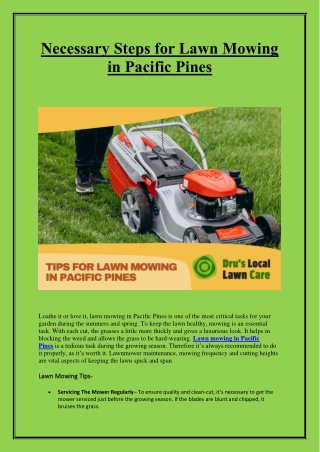 Necessary Steps for Lawn Mowing in Pacific Pines