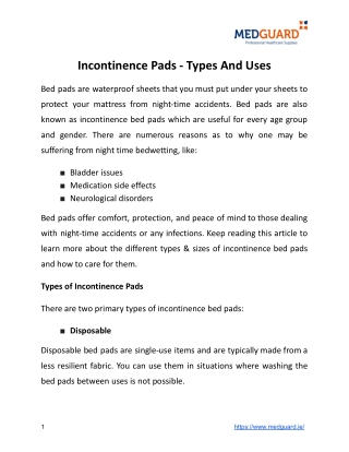 Incontinence Pads - Types And Uses