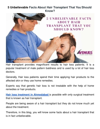 5 Unbelievable Facts About Hair Transplant That You Should Know?