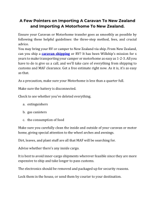 A Few Pointers on Importing A Caravan To New Zealand and Importing A Motorhome To New Zealand.