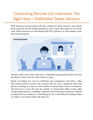 Conducting Remote Job Interviews The Right Way – WalkWater Talent Advisors