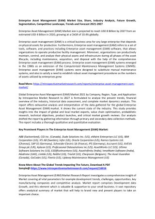 Enterprise Asset Management (EAM) Market Size, Share, Industry Analysis, Future