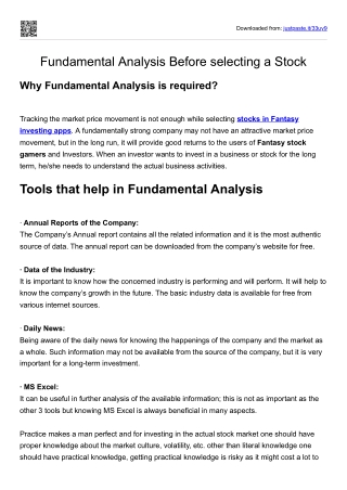 Fundamental Analysis Before selecting a Stock