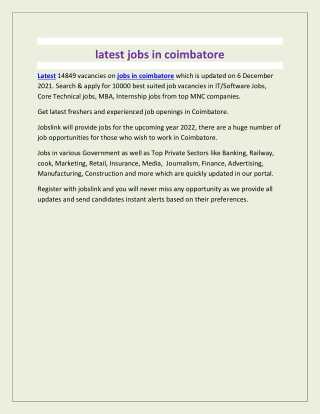 latest jobs in coimbatore