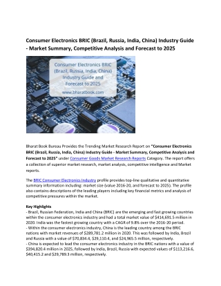 Global Consumer Electronics  BRIC Industry Market Research Report 2021-2025