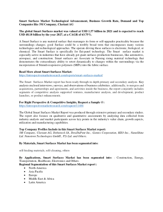 Smart Surfaces Market Technological Advancement, Business Growth Rate, Demand an
