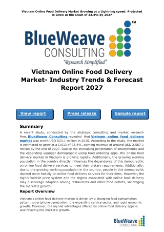 Vietnam Online Food Delivery Market- Industry Trends & Forecast Report 2027