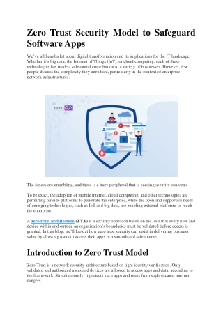 Zero Trust Security Model to Safeguard Software Apps