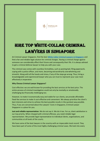 Hire Top White-Collar Criminal Lawyers In Singapore