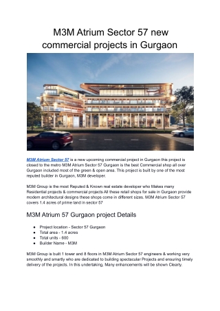 M3M Atrium Sector 57 new commercial projects in Gurgaon