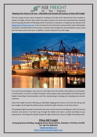 Shipping from China to US Cost Affordable and Includes All Services at China ASE Freight