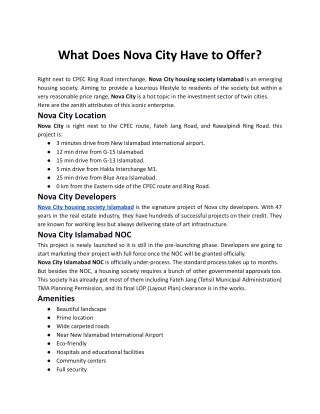 What Does Nova City Have to Offer