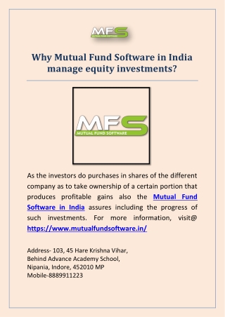 Why Mutual Fund Software in India manage equity investments