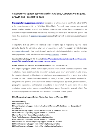 Respiratory Support System Market Analysis, Competitive Insights, Growth and Forecast to 2028
