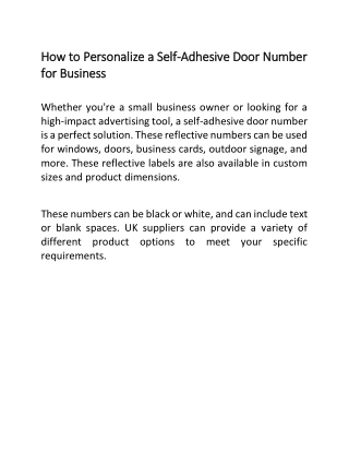 How to Personalize a Self-Adhesive Door Number for Business