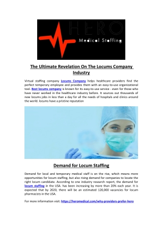 The Ultimate Revelation On The Locums Company Industry