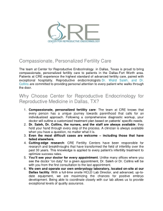 Center for Reproductive Endocrinology for Reproductive Medicine in Dallas, TX