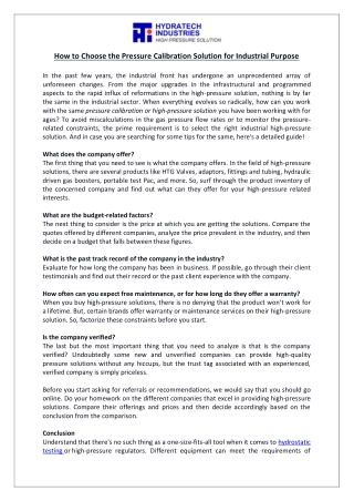 How to Choose the Pressure Calibration Solution for Industrial Purpose