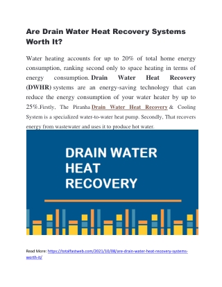 Are Drain Water Heat Recovery Systems Worth It