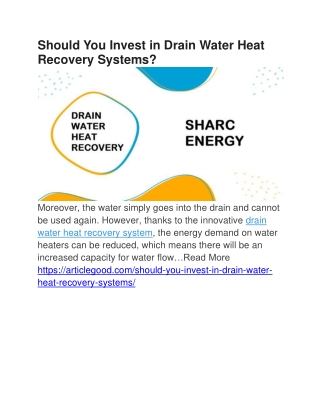Should You Invest in Drain Water Heat Recovery Systems