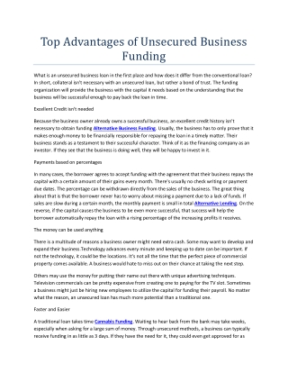 Top Advantages of Unsecured Business Funding