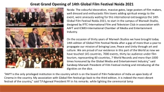 Great Grand Opening of 14th Global Film Festival Noida 2021