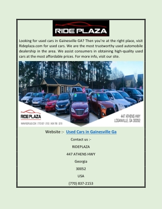 Used Cars in Gainesville Ga | Rideplaza.com