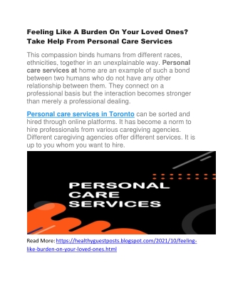 Feeling Like A Burden On Your Loved Ones? Take Help From Personal Care Services