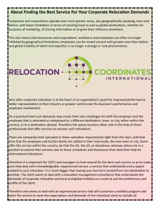 About Finding the Best Service For Your Corporate Relocation Demands