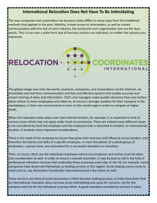 International Relocation Does Not Have To Be Intimidating
