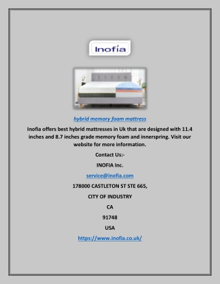 Hybrid Memory Foam Mattress | Inofia.co.uk