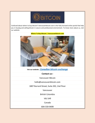Where To Buy Bitcoin | Vancouverbitcoin.com