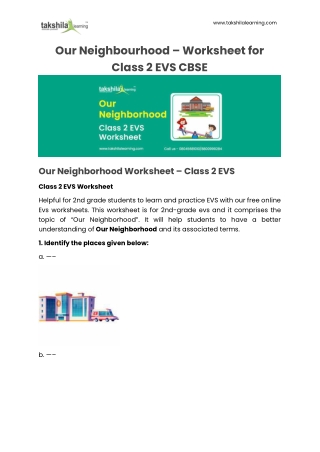 Free CBSE Class 2 EVS Worksheet Our neighbourhood