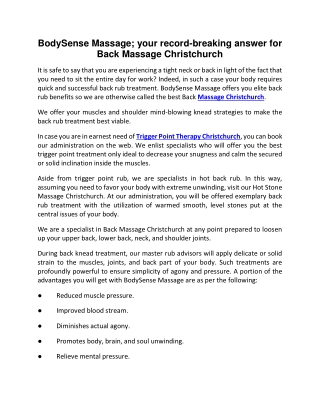 BodySense Massage; your record-breaking answer for Back Massage Christchurch