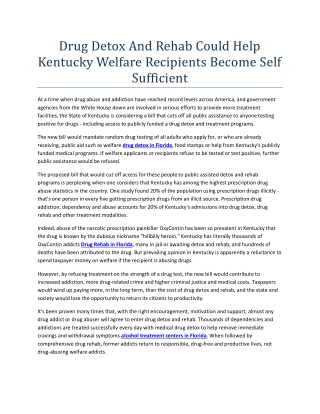 Drug Detox And Rehab Could Help Kentucky Welfare Recipients Become Self Sufficient