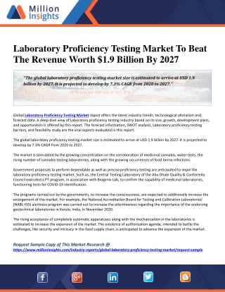 Laboratory Proficiency Testing Market To Beat The Revenue Worth $1.9 Billion By 2027