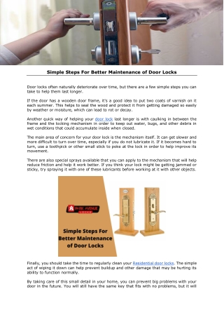 Simple Steps For Better Maintenance of Door Locks