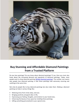Buy Stunning and Affordable Diamond Paintings from a Trusted Platform