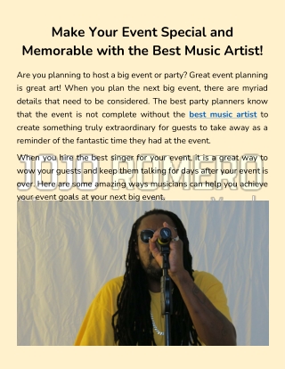 Make Your Event Special and Memorable with the Best Music Artist