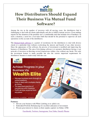 How Distributors Should Expand Their Business Via Mutual Fund Software