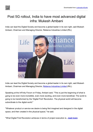 Post 5G rollout, India to have most advanced digital infra  Mukesh Ambani