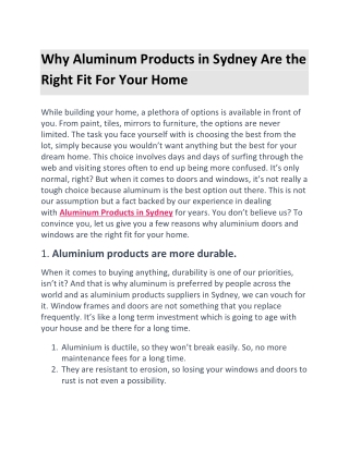 Aluminum Products in Sydney