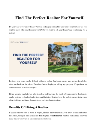 Find The Perfect Realtor For Yourself