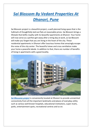 Sai Blossom By Vedant Properties At Dhanori, Pune