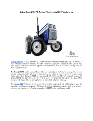 Latest Swaraj 735 FE Tractor Price in India 2021| Tractorgyan